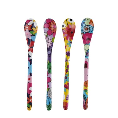 French Bull Melamine Assorted Tablespoon Spoon Set of 4 for Coffee Milk Powder Seed Spices Ice Cream Yogurt Stirring Mixing Sugar 7 Dessert Garden Floral