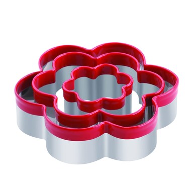 Abokney 3 Piece Flower Cookie Cutters setStainless Steel Cookie Cutter Set for Kids15inch3inch4inch Large Pastry Cutter Shapes for BakingSandwich and Fruitred