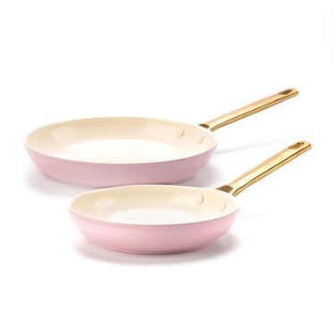 GreenPan Reserve Hard Anodized Healthy Ceramic Nonstick 8 and 10 Frying Pan Skillet Set Gold Handle PFASFree Dishwasher Safe Oven Safe Blush Pink