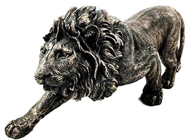 Gifts  Decor The King of The Jungle Bronzed Aslan Lion Figurine Battle Attacking Stance Statue
