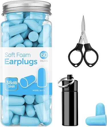 120PCS Ultra Soft Earplugs for Sleeping SNR 38dB High Effctive Noise Cancelling Earplugs IndustrialGrade Foam Ear Plugs for Sleep SnoringWorking Slow Rebound with Carrying Case Scissor Blue
