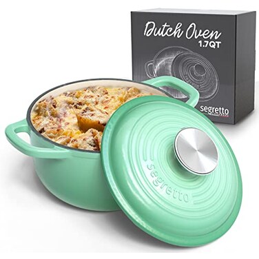 Segretto Cookware Enamel Dutch Oven Cast Iron with Handle Verde Chiaro Light Green 17 Quarts Enameled Cast Iron Dutch Oven with Lid Oven Cookware Pot 17 qt Small Dutch Oven for Bread Baking