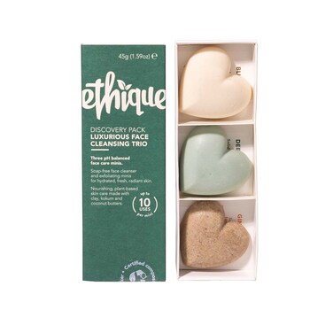 Ethique Luxurious Face Cleansing Trio Discovery Pack  Cleanser  Scrub  PlasticFree Vegan CrueltyFree EcoFriendly 3 Travel Bars 159 oz Pack of 1