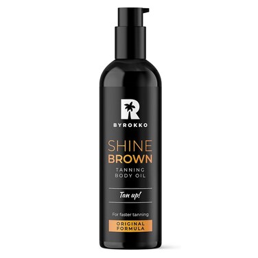 BYROKKO Shine Brown Premium Tanning Accelerator Oil 150 ml XXL Tanning Oil for Outdoor Sun or Sunbed Suntan Oil with Luscious and Fresh Orange Scent Achieve a Natural Tan with Natural Ingredients