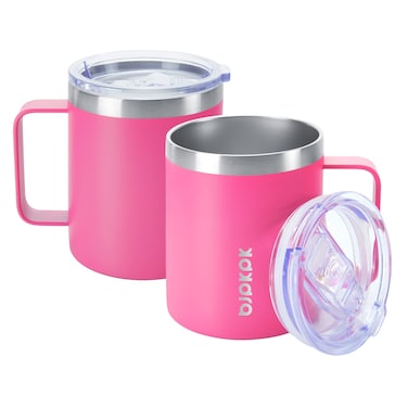 BJPKPK 2 pcs Stainless Steel Insulated Coffee Mug 14oz Pink14oz Coffee Cup with Lid and Handle Double Vacuum Insulation BPA Free