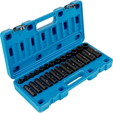 VEVOR Impact Socket Set 38 Inches 26 Piece Impact Sockets DeepStandard Socket 6Point Sockets Rugged Construction CrV Socket Set Impact Metric 7mm  19mm with a Storage Cage