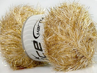 Ice Yarns Cream Gold Eyelash Dazzle  Eyelash Yarn with Metallic Sparkle 100 Gram 353 Ounces 140 Meters 153 Yards