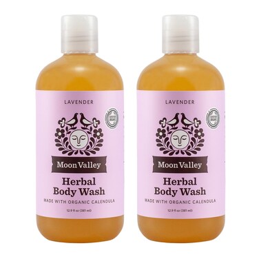 Herbal Body Wash Lavender by Moon Valley All Natural Ingredients No Parabens Vegan Moisturizing Essential Oils Two Pack