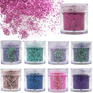 Lifextol 6 Colors Chunky Glitter Flakes Holographic Hexagon Fine Powder Epoxy Resin Accessories Crafts Nail Sequins for Nail Art Designs Festival Makeup Resin ProjectsMixed Color I
