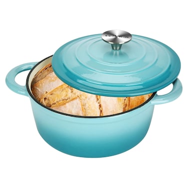 COOKWIN Cast Iron Dutch Oven 3 QT Round Dutch Oven Pot with Self Basting Lid for Home Baking Braiser Cooking Great Christmas Gifts for FamilyTeal