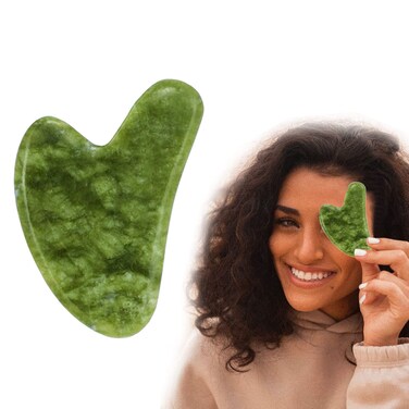 KEYTOLUCK Green Gua Sha Scraping Massage Tools Real Jade Gua Sha Facial Tool Massager for Face Eyes Neck Body Muscle Relaxing and Relieve Fine Lines and Wrinkles