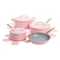 Paris Hilton Iconic Nonstick Pots and Pans Set Multilayer Nonstick Coating Matching Lids With Gold Handles Made without PFOA Dishwasher Safe Cookware Set 10Piece Pink