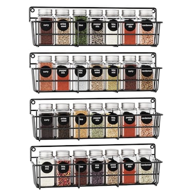 Mystozer Spice Rack Organizer Wall Mount Hanging Spice Pantry Storage Shelf Organization 4 Pack Space Saving Seasoning Organizer for Kitchen Cabinet Door or Bathroom Black