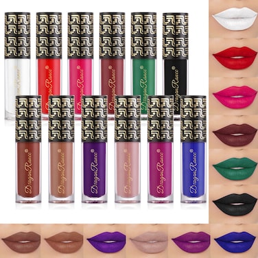 12Pcs Dark Liquid Lipstick Matte Sets 24Hour Smudge Proof Long Lasting Matte Lipstick Lip Stain Lip Gloss SetWhiteRedVampireGreenBlackChocolatePurpleNudeBlue