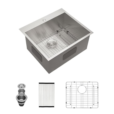 Mocoloo 25 Inch Drop In Laundry Sink 25 x 22 x12 Inch Utility Sinks for Laundry Room Topmount Deep Stainless Steel 16 Gauge Single Bowl Utility Sink Handmade