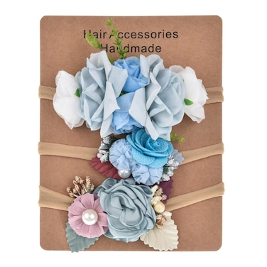 Love Sweety Baby Girls Flower Headband Rose Floral Headpiece for Birthday Festival Photo Prop 3pc Blue