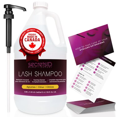 SecretsID Professional Lash Shampoo for Extensions  Bulk 1 Gallon Premium Shampoo  Wash with 50 Aftercare Cards  Citrus