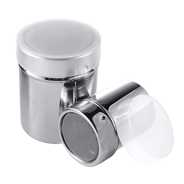 2 Size 304Stainless Steel Powder Sugar Shaker FineMesh Dredges Shaker Pepper Salt Shaker with Lid Seasoning Bottle for Cocoa Cinnamon Pepper Flour 76OZ 116OZ
