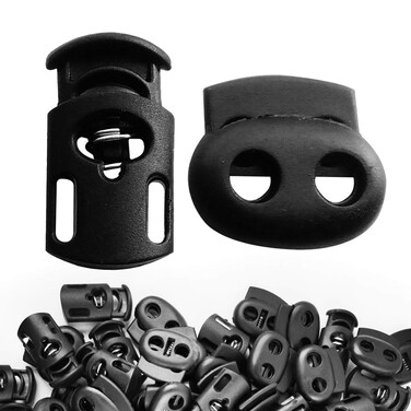 Cord Locks  Plastic Spring Loaded Mix of Single and Double Hole 25 Pieces Each 50 Total Units