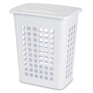 Sterilite Rectangular LiftTop Laundry Hamper with Lid Handles to Easily Carry Clothes Between the Laundry Room and Bedroom Plastic White 4Pack