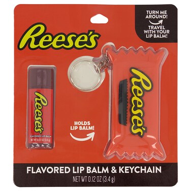Taste Beauty Reeses Peanut Butter CupFlavored Lip Balm and Keychain Holder 2Piece Set