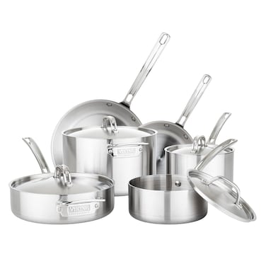 Viking Culinary Professional 5Ply Stainless Steel Cookware Set 10 Piece Dishwasher Oven Safe Works on All Cooktops including InductionSilver