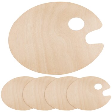 SEUNMUK 5 Pack 16 x 12 Inches Extra Large Wood Paint Palette Thicken 4 mm Oval Shaped Large Oil Painting Palette Wooden Paint Pallets Artist Palette Tray for Painting Used Indoors and Outdoors