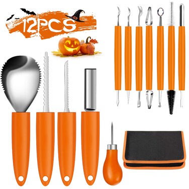 Pumpkin Carving Kit Tools Halloween Weibus 12PCS Upgrade Professional Heavy Duty Stainless Steel Pumpkin Carving Kit Set for Halloween Decorationswith Zipper Bag