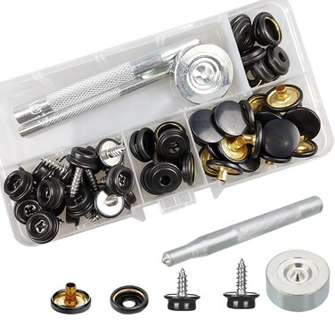 Snaps Kit for Boat Cover38 Stainless Steel Screws Snaps Buttons Marine Grade Sewing Fastener Tool for Canvas Black
