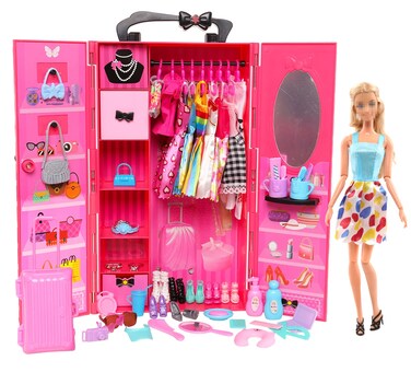 Miunana Lot 69 pcs for 115 inch Girl Doll Clothes Set Red Wardrobe with Clothes and Accessories Include Trunk Clothes Crown Necklace Shoes Hanger Bags and Other Accessories Not Include The Doll