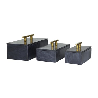 Deco 79 Marble Decorative Box Decorative Keepsake Boxes with Gold Handle Set of 3 Storage Boxes 12 10 8W Black