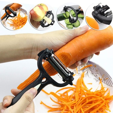 3 in 1 Peeler Stright Peeler Serrated Peeler Julienne Peeler Stainless Steel Vegetable Peeler Julienne Cabbage Carrot Potato Peelers Multifunctional Veggie and Fruit Peeler black