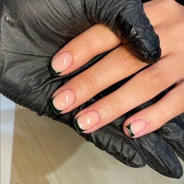 Dark Green French Tip Press on Nails Short Square Nails Press ons French Tip Glue on Nails for Women DIY Acrylic french nails Short Gel Nails Natural Thick Extra Short French Fake Nails 30Pcs 15 Sizes