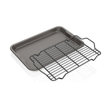 Ninja B32102 Foodi NeverStick Premium 2Piece Bakeware Sheet Set Nonstick Oven Safe up to 500F with 10 x 15 inch Baking Sheet  10 x 15 inch CoolingRoasting Rack Dishwasher Safe Grey