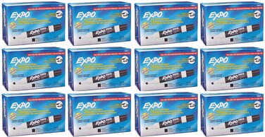 EXPO 80001 Low Odor Chisel Point Dry Erase Markers Black 12 Units per Box Pack of 12 Boxes 144 Markers Total
