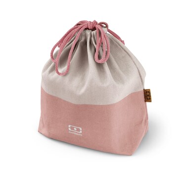 monbento  Lunch Bag MB Pochette L Natural  Polyester and Cotton Large Lunch Tote  For Work Lunch Packing  Can Contain a Bento Box  a Bottle  a Cutlery Set  Cream  Pink