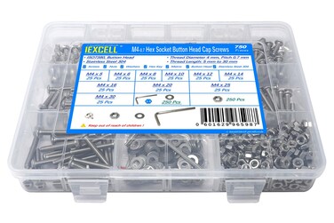 iExcell 750 Pcs M4 x 56810121416202530 Stainless Steel 304 Hex Socket Button Head Cap Screws Bolts Nuts Washers Assortment Kit