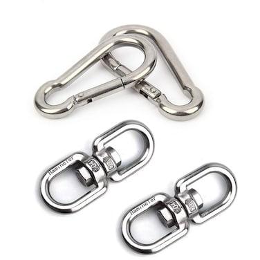 OUKEYI 2Pcs M8 304 Stainless Steel Swivel Ring Double Ended Swivel Eye Hook 2Pcs M8 Carabiner Chain Connectorfor Marine Mooring Swivel Tree Swing Hanging Hammock Hanging Rotating Device