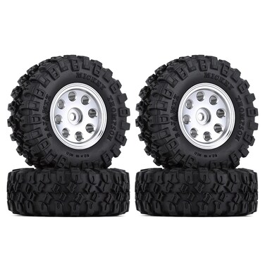 HOTSTORM 10 Beadlock Micro Crawler Wheel Rims Tires Set for 124 RC Crawler Car Axial SCX24 90081 AXI00002 Silver_1