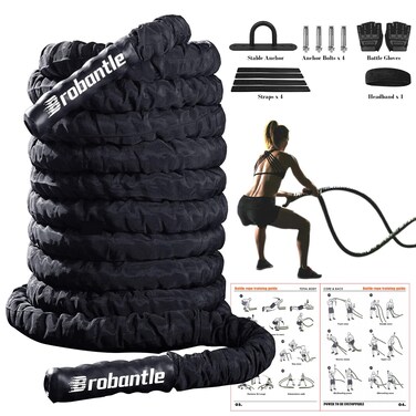 Battle Rope 30FT Battle Rope for Exercise Workout Rope Exercise Rope Battle Ropes for Home Gym Heavy Ropes for Exercise Training Ropes for Working Out Weighted Workout Rope 15 Inch 30 FT