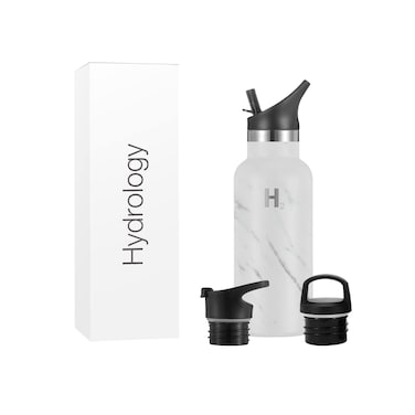 H2 Hydrology Narrow Mouth Water Bottle With 3 LIDS  Double Wall Vacuum Insulated Stainless Steel Water Bottle  Sports Water Bottle  Hot  Cold Leak Proof Sweat Free 16 oz Marble