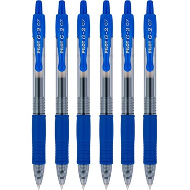 PILOT G2 Premium Refillable  Retractable Rolling Ball Gel Pens 07mm Fine Point Blue Ink 6 Count