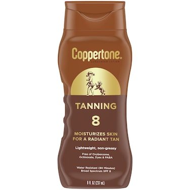 Coppertone Tanning Sunscreen Lotion Antioxidant Water Resistant Body Sunscreen SPF 8 Broad Spectrum SPF 8 Sunscreen 8 Fl Oz Bottle For All Skin Tone