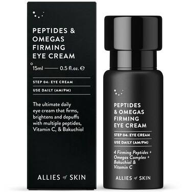 Allies of Skin Peptides  Omegas Firming Eye Cream Vitamin C Bakuchiol Ceramide For Dark Circles Wrinkles  Puffiness AntiAging Firms  Brightens Under Eye Area 05 oz  15 ml