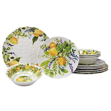 Certified International Lemon Zest 12 pc Melamine Dinnerware Set Service for 4 Multicolor