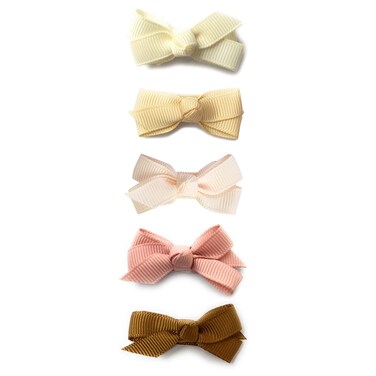 Baby Wisp 5 pc Tiny Hair Bows Newborn Infant Toddler Baby Girl Hair Accessory Hair Clips Gift Set  Sand Castle
