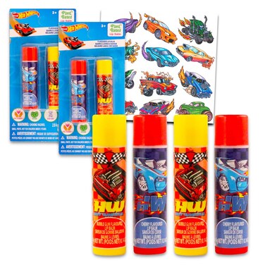 Hot Wheels Lip Balm Set  Bundle with 2 Hot Wheels Lip Balms in Assorted Flavors for Party Favors Plus Need4Speed Tattoos  Lip Balm Pack
