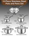 Cook N Home Stainless Steel Cookware Sets 10Piece Pots and Pans Kitchen Cooking Set with StayCool Handles Dishwasher Safe Silver