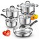 Cook N Home Stainless Steel Cookware Sets 10Piece Pots and Pans Kitchen Cooking Set with StayCool Handles Dishwasher Safe Silver