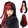 Beweig Half Red Half Black Wigs Long Straight Cosplay Hair Wig with Bangs Synthetic Halloween Party Wig for Women